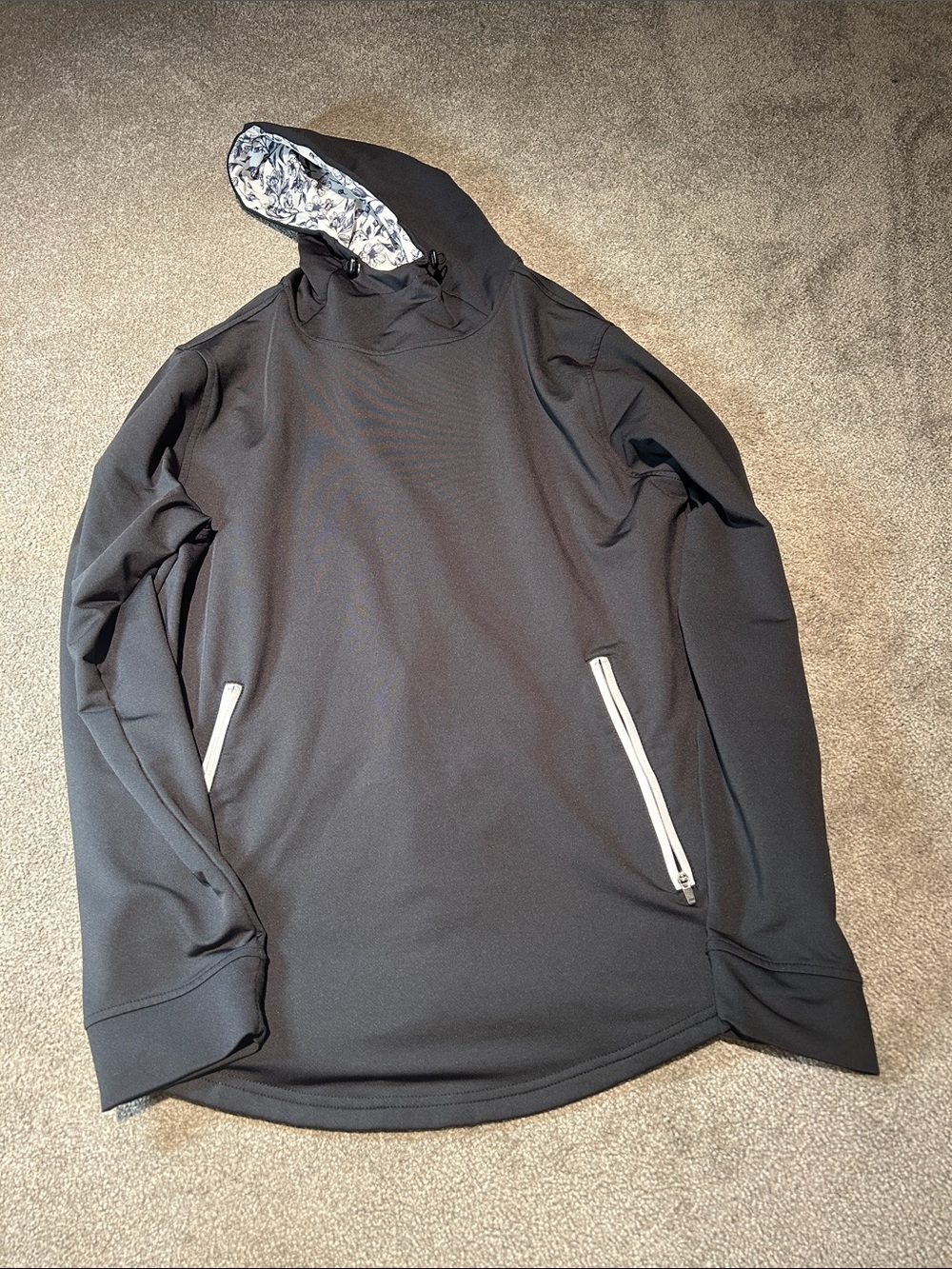 Men's Black Hooded Pullover with Contrast Zip Pockets